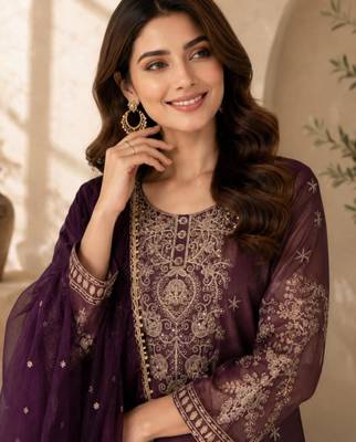 Plum silk blend embroidered palazzo set 3