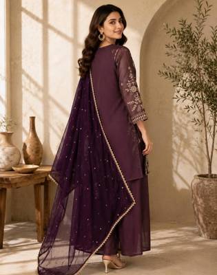 Plum silk blend embroidered palazzo set 4