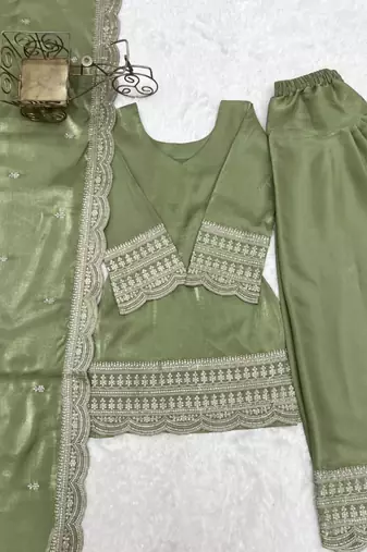 Green silk blend embroidered farshi salwar set