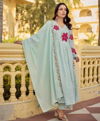 Light blue chanderi embroidered kurta set 1