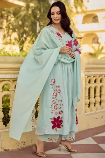 Light blue chanderi embroidered kurta set