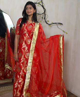 Red Banarasi Brocade Sharara Set | Gold Zari Ethnic Wear 1