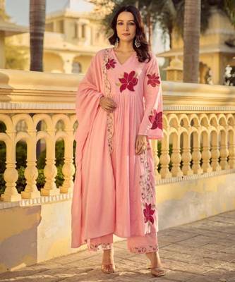 Pink chanderi embroidered kurta set 4