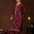 Red silk blend embroidered kurta set