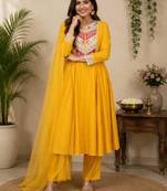 Yellow chanderi embroidered kurta set