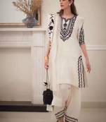 White crepe embroidered kurta set