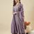 Purple silk blend embroidered kurta set
