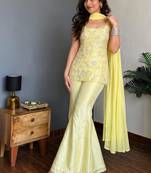 Yellow faux georgette embroidered kurta set