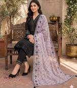 Black silk blend embroidered kurta set