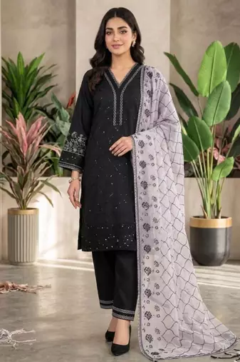 Black silk blend embroidered kurta set
