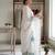 White faux georgette embroidered kurta set
