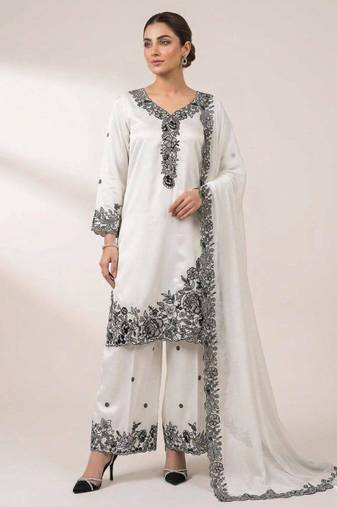 White crepe embroidered palazzo set