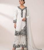White crepe embroidered palazzo set