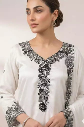 White crepe embroidered palazzo set