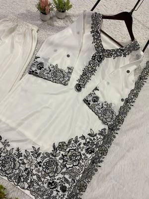White crepe embroidered palazzo set 3