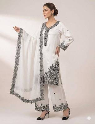 White crepe embroidered palazzo set 4