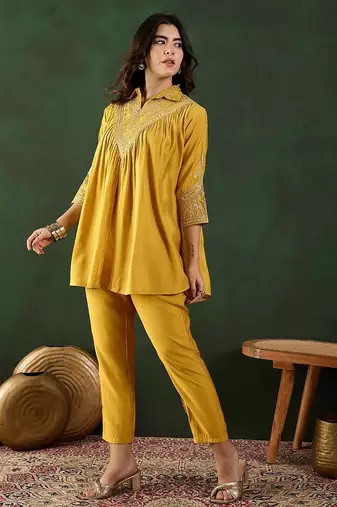 Crushed Crepe Silk Kaftan Set | Luxe Ethnic Wear | Jaipur