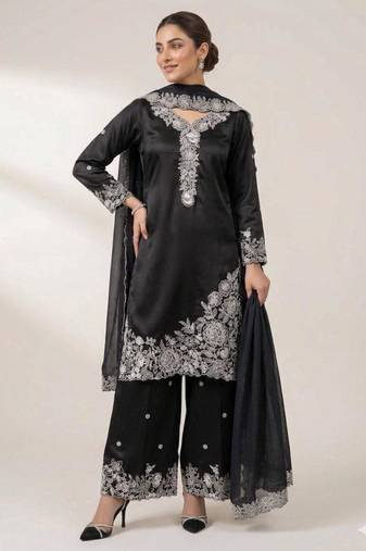Black crepe embroidered palazzo set