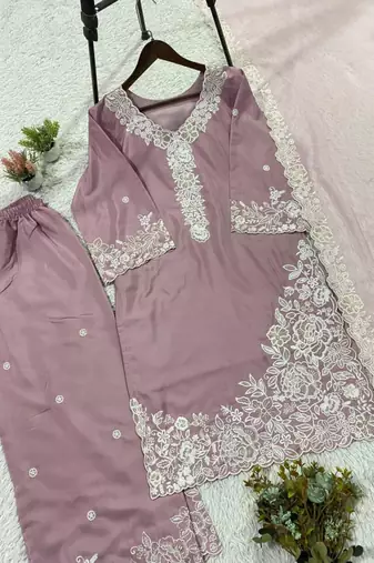 Lavender crepe embroidered palazzo set