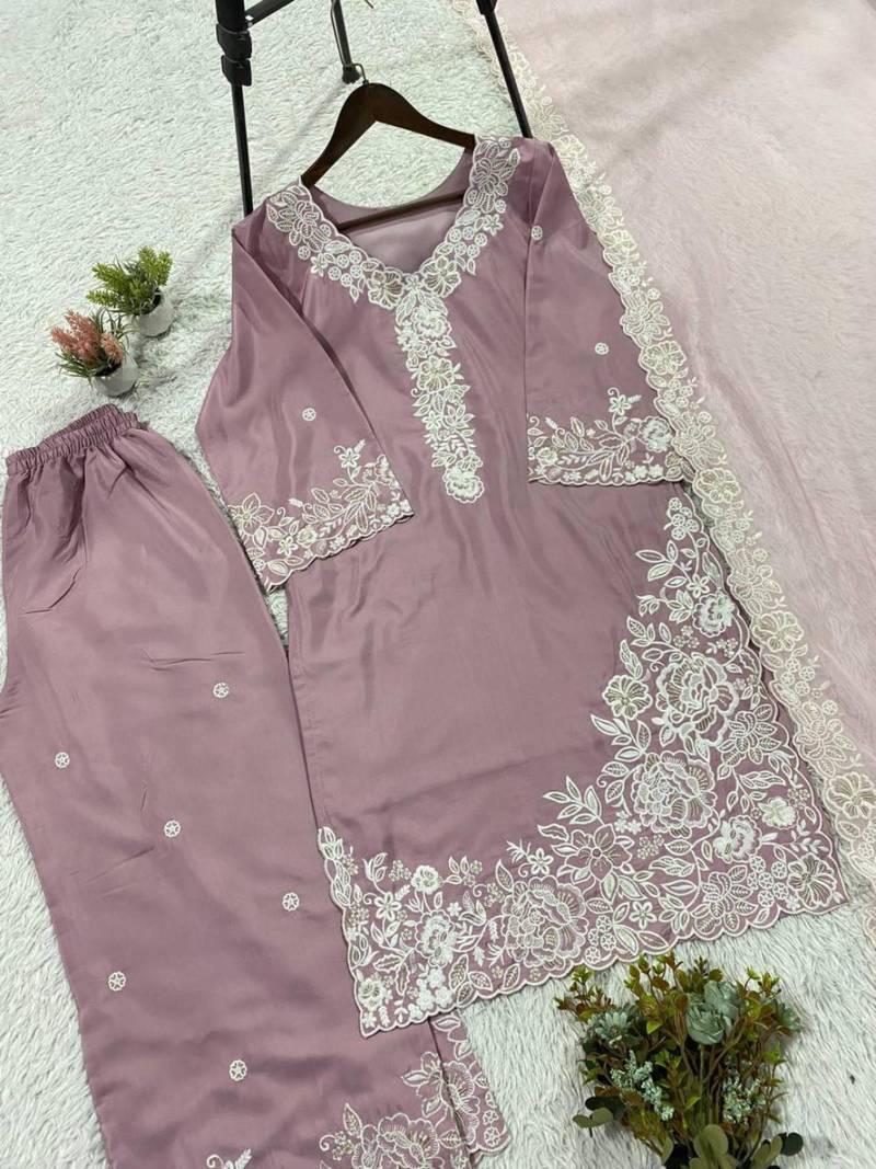 Lavender crepe embroidered palazzo set
