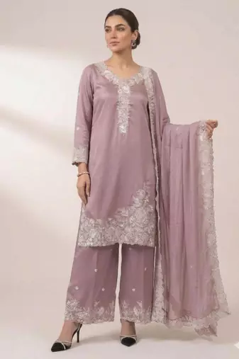 Lavender crepe embroidered palazzo set