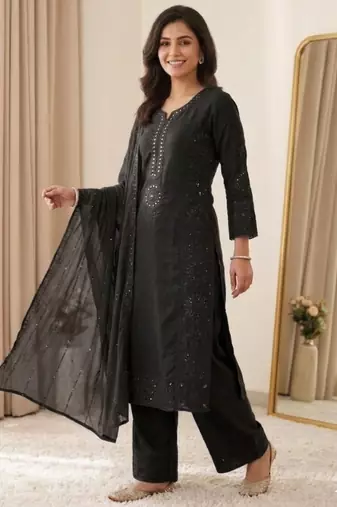 Black chanderi embroidered palazzo set