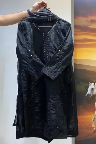 Black chanderi embroidered palazzo set