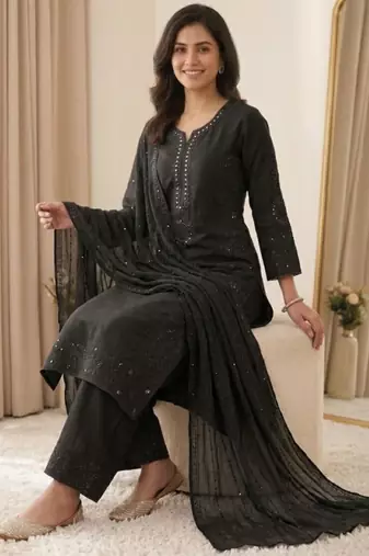 Black chanderi embroidered palazzo set