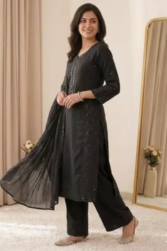 Black chanderi embroidered palazzo set