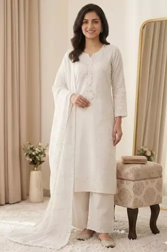 White chanderi embroidered palazzo set
