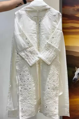 White chanderi embroidered palazzo set