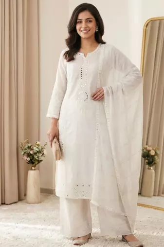 White chanderi embroidered palazzo set
