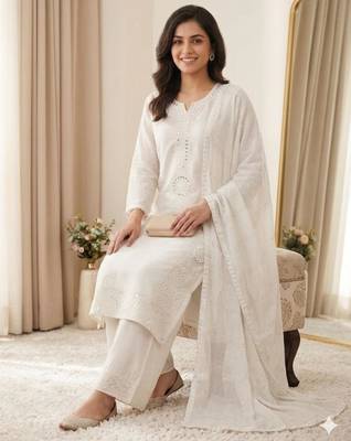 White chanderi embroidered palazzo set 4
