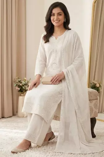 White chanderi embroidered palazzo set