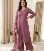 Onion pink chanderi embroidered palazzo set