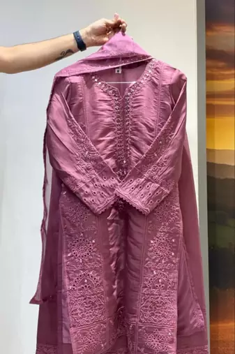 Onion pink chanderi embroidered palazzo set