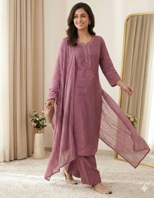 Onion pink chanderi embroidered palazzo set 3