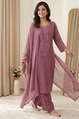 Onion pink chanderi embroidered palazzo set