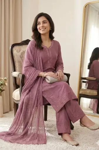 Onion pink chanderi embroidered palazzo set