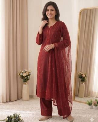 Red chanderi embroidered palazzo set 1