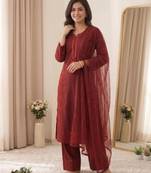 Red chanderi embroidered palazzo set
