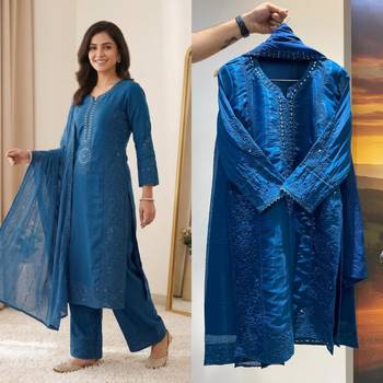 Teal blue chanderi embroidered palazzo set 2