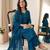 Teal blue chanderi embroidered palazzo set