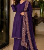 Purple silk blend embroidered palazzo set