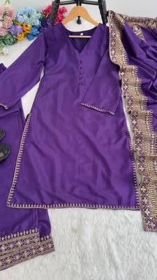 Purple silk blend embroidered palazzo set 4