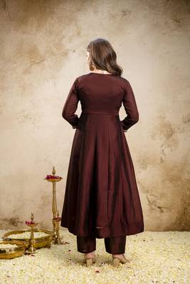 Coffee designer vichitra silk anarkali suit set 3