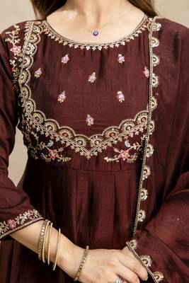 Coffee designer vichitra silk anarkali suit set 4