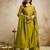 Parrot green designer vichitra silk anarkali suit set