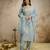 Sea green roman silk embroidered kurti pant set with leriya dupatta