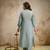 Sea green roman silk embroidered kurti pant set with leriya dupatta
